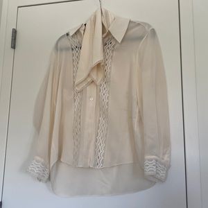 Chloe lace silk blouse with neck tie